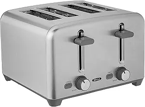 Bella 4 Slice Toaster with Auto Shut Off, Extra Wide Slots, Removable Drop-Down Crumb Tray, Stainless Steel