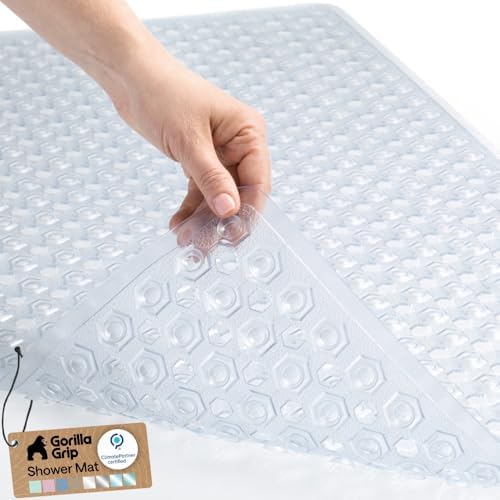 Gorilla Grip Patented Bath Tub Shower Mat, Machine Washable, Suction Cups and Drain Holes, 35 by 16 Inch, Clear
