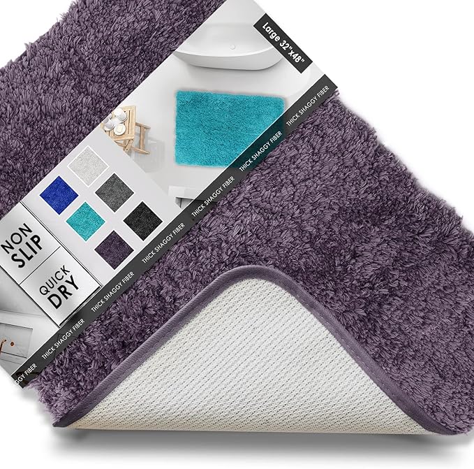 Clara Clark Bathroom Rugs, Ultra Soft Shaggy Bath Rugs, Machine Wash, Non Slip Rubber Backing, 32 by 48