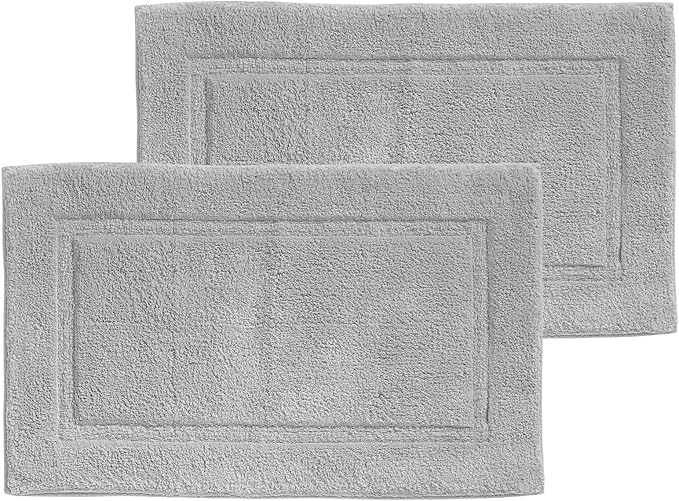 mDesign 100 Percent Cotton Bath Mat 2-Pack, Plush Hotel-Style Rectangular Bathroom Floor Rug, Machine Washable, Gray