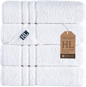 Hawmam Linen White Bath Towels 4 Pack Turkish Cotton