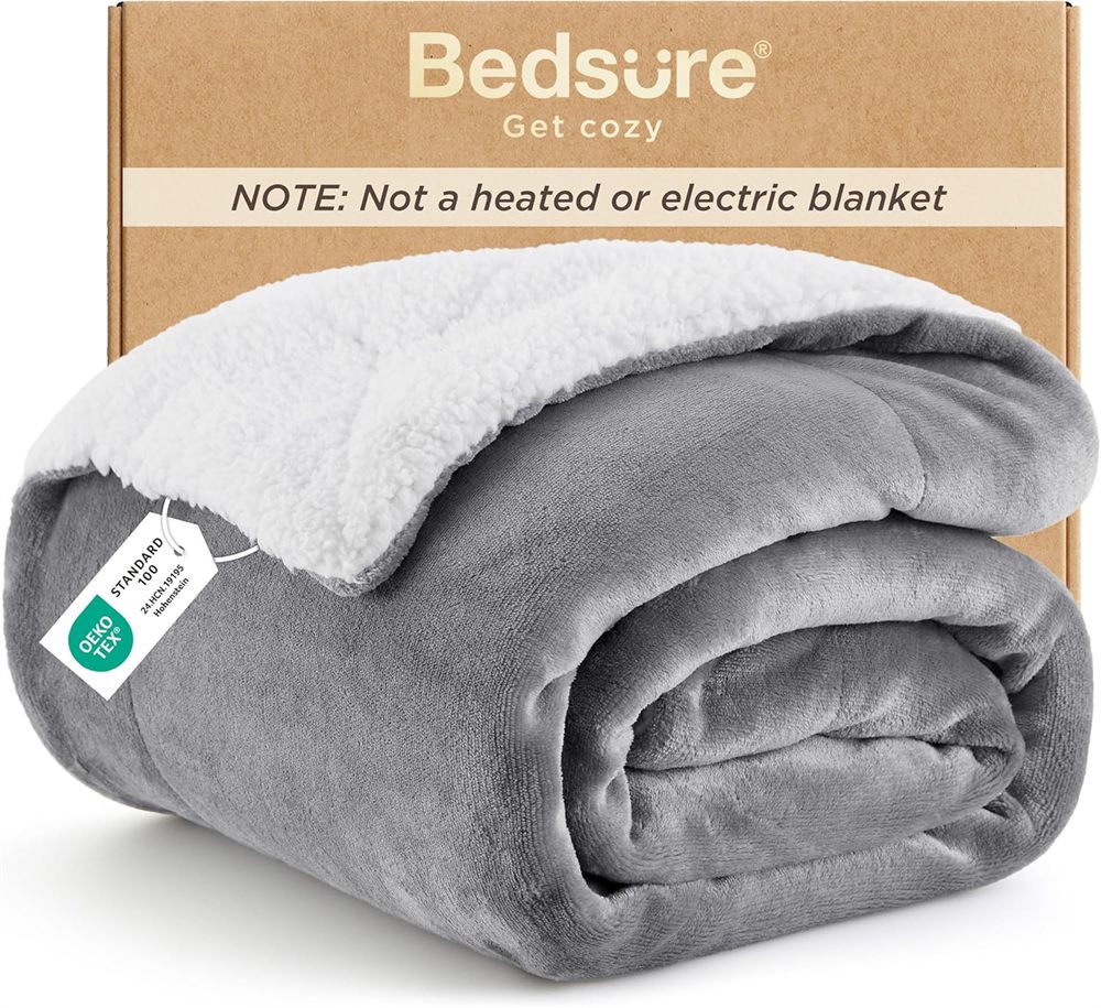 Bedsure Sherpa Fleece Throw Grey 50x60