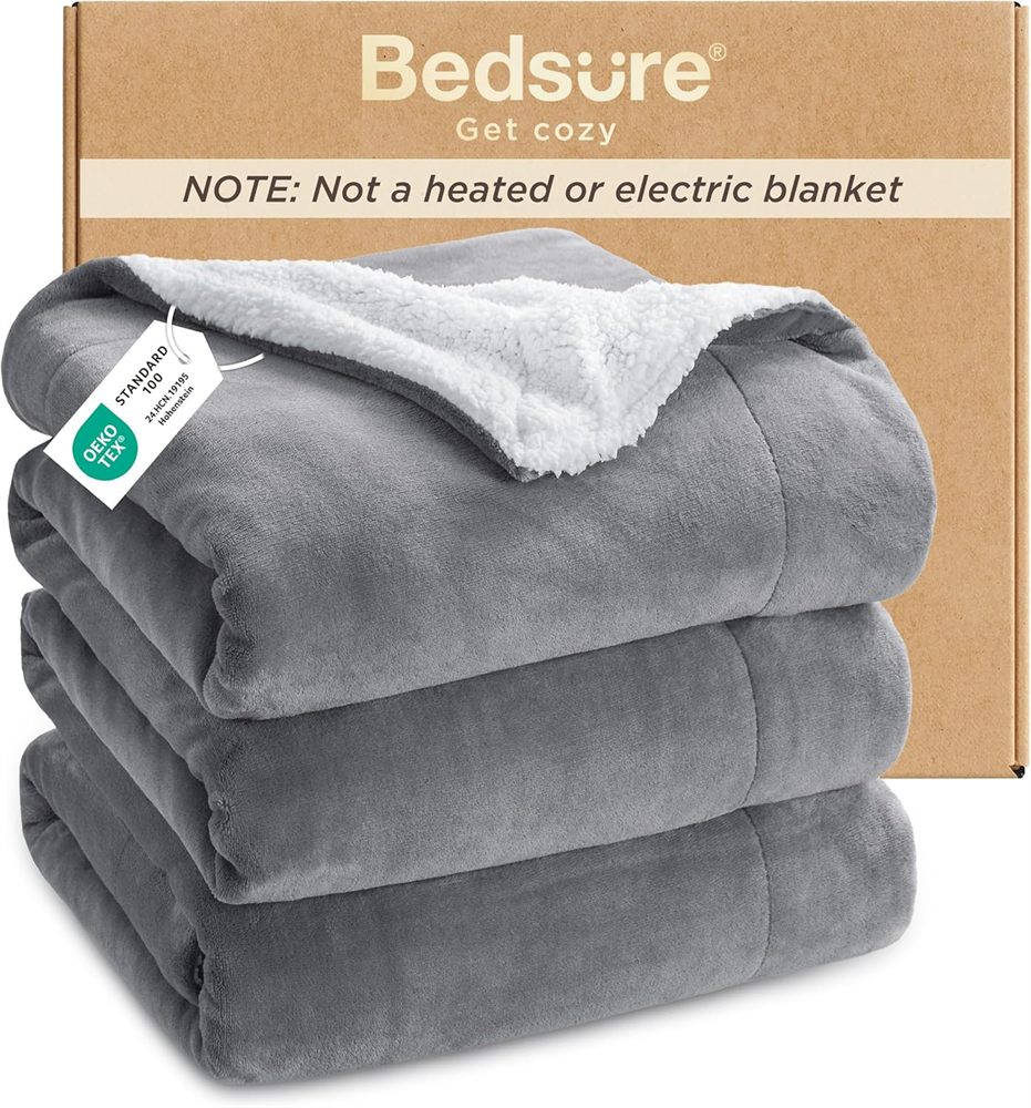 Bedsure Sherpa Fleece Queen Grey 90x90