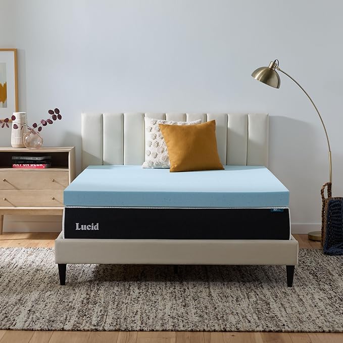 Lucid 4 Inch Memory Foam Mattress Topper, King, Cooling Gel, Ultra Plush, Ventilated, CertiPUR Certified