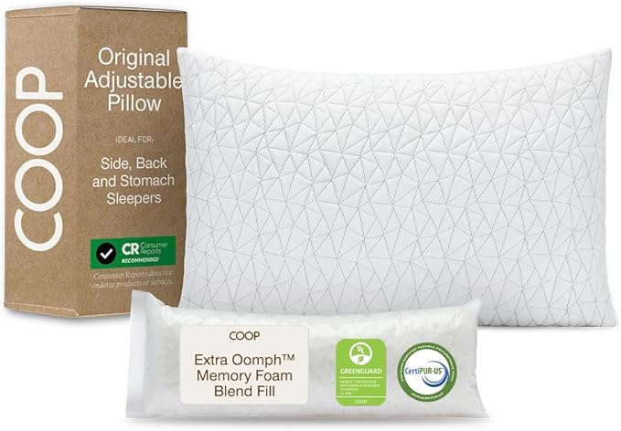 Coop Home Goods Original Adjustable Pillow, Queen, Cross Cut Memory Foam, CertiPUR-US and GREENGUARD Gold