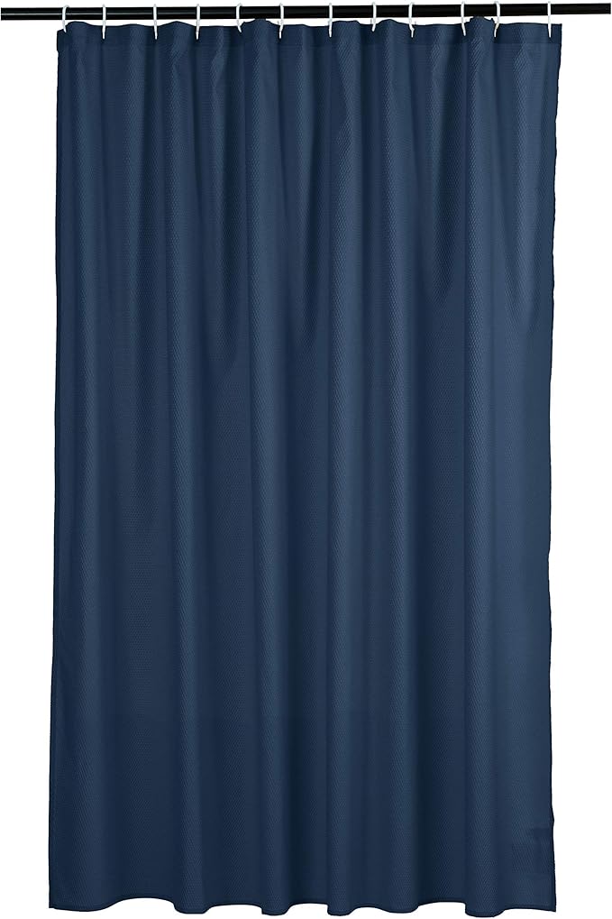 Amazon Basics Waffle Weave Bathroom Shower Curtain, 100 Percent Polyester, 72 by 72 Inch, Navy Blue