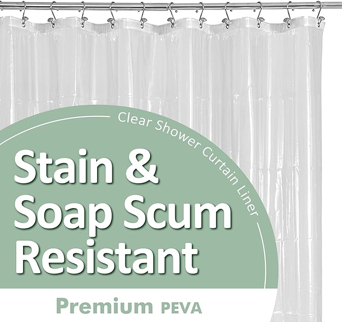 Barossa Design Clear PEVA Shower Curtain Liner with Rustproof Grommets and 3 Magnets, Waterproof Standard Size