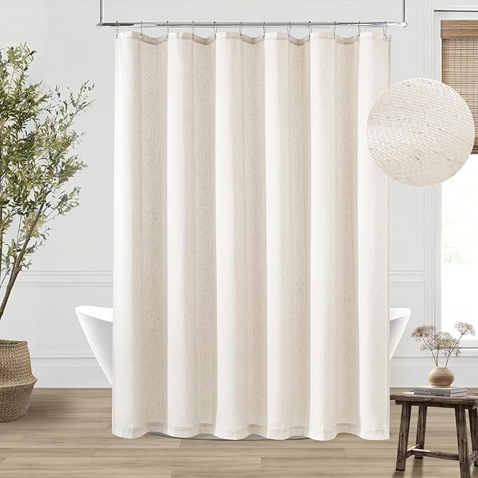 DUKIYO Cream Linen Boho Shower Curtain
