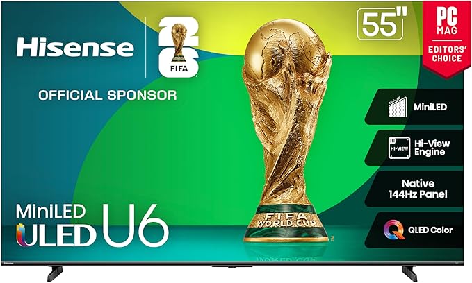 Hisense 55-Inch U6 Series Mini-LED 4K UHD Smart Fire TV (55U65QF, 2025)